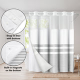 Americanflat 72x75 Hookless Shower Curtain - Grey Lines Shower Curtain with Sheer Panel, Snap-In Liner, and Grommets - 100% Polyester