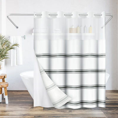 Americanflat 72x75 Hookless Shower Curtain - Grey Abstract Lines Shower Curtain with Sheer Panel, Snap-In Liner, and Grommets - 100% Polyester — Default Title
