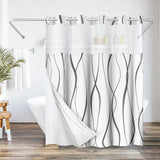 Americanflat 72x75 Hookless Shower Curtain - Gray Abstract Curve Lines Shower Curtain with Sheer Panel, Snap-In Liner, and Grommets - 100% Polyester