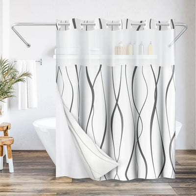 Americanflat 72x75 Hookless Shower Curtain - Gray Abstract Curve Lines Shower Curtain with Sheer Panel, Snap-In Liner, and Grommets - 100% Polyester — Default Title