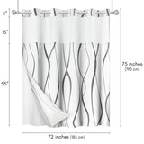 Americanflat 72x75 Hookless Shower Curtain - Gray Abstract Curve Lines Shower Curtain with Sheer Panel, Snap-In Liner, and Grommets - 100% Polyester