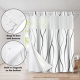 Americanflat 72x75 Hookless Shower Curtain - Gray Abstract Curve Lines Shower Curtain with Sheer Panel, Snap-In Liner, and Grommets - 100% Polyester