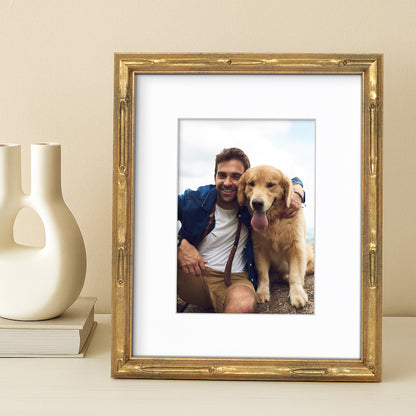 Americanflat Picture Frame with Mat | Faux Bamboo Molding | Shatter-Resistant Glass