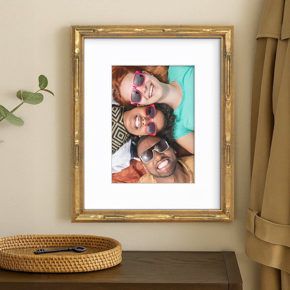 Americanflat Picture Frame with Mat | Faux Bamboo Molding | Shatter-Resistant Glass