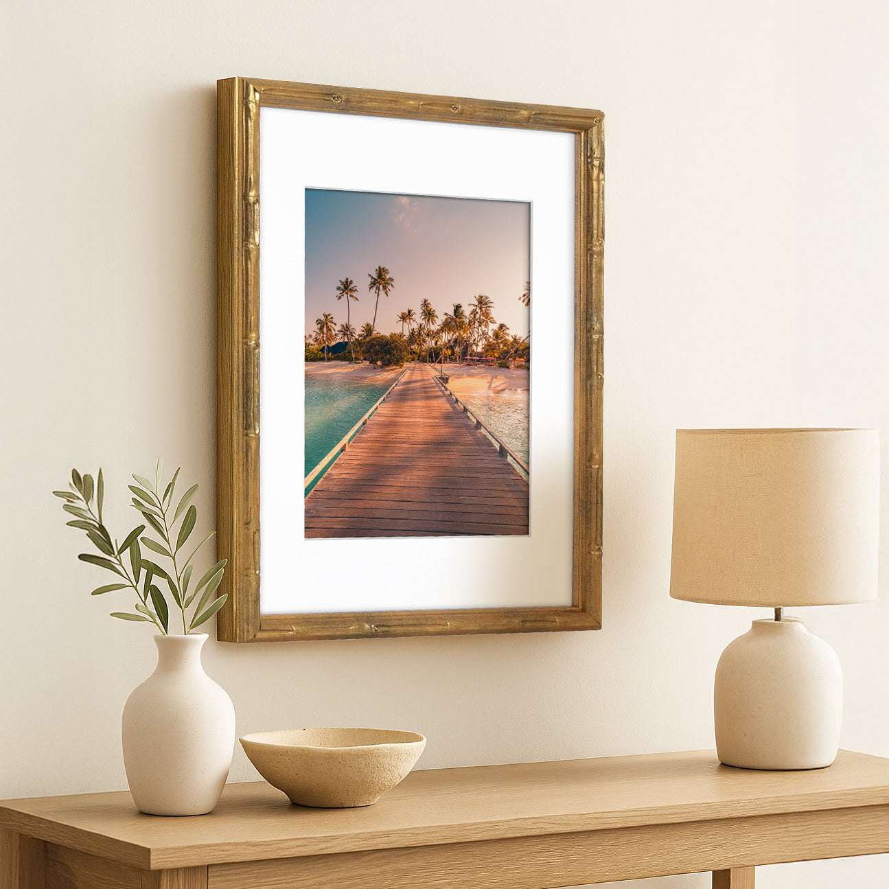 Americanflat Picture Frame with Mat | Faux Bamboo Molding | Shatter-Resistant Glass