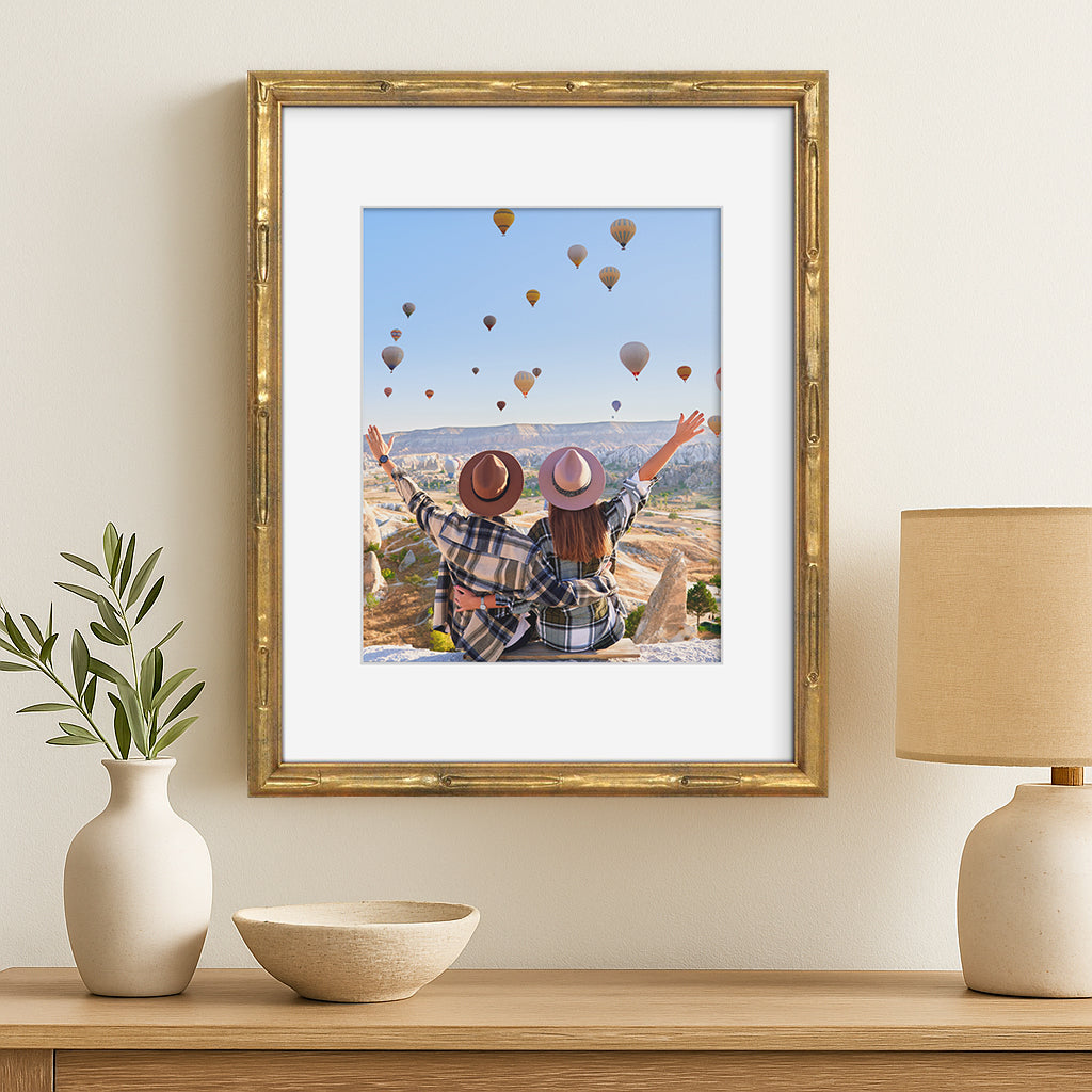 Americanflat Picture Frame with Mat | Faux Bamboo Molding | Shatter-Resistant Glass