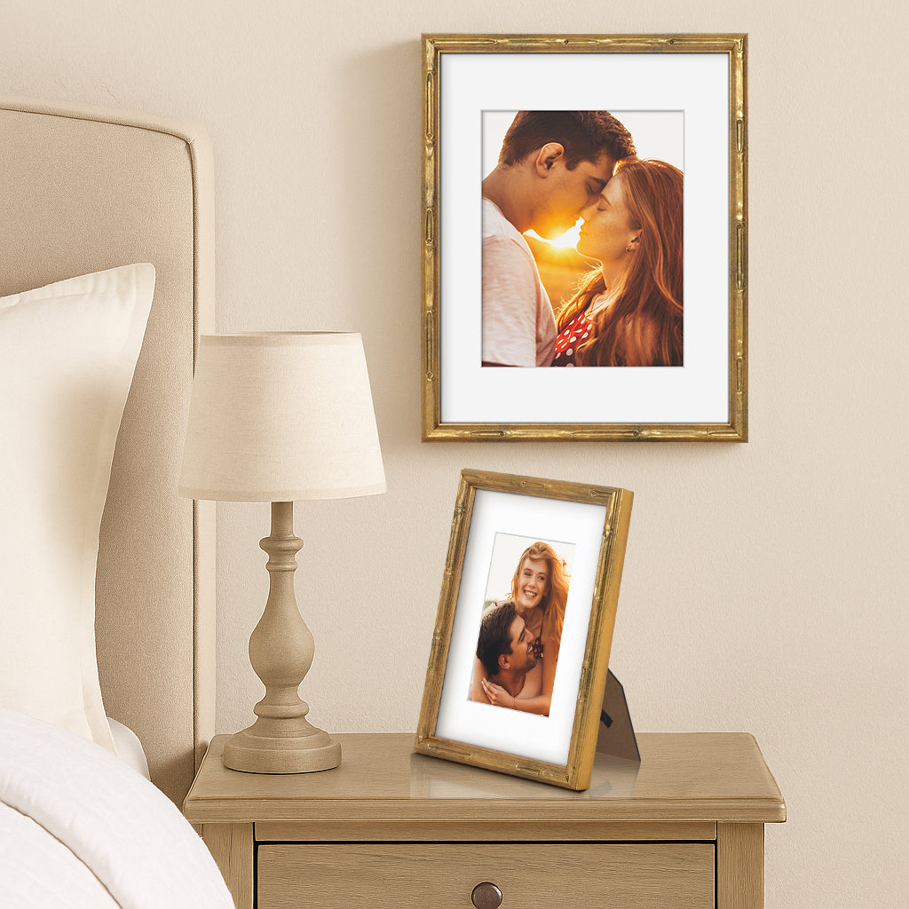 Americanflat Picture Frame with Mat | Faux Bamboo Molding | Shatter-Resistant Glass