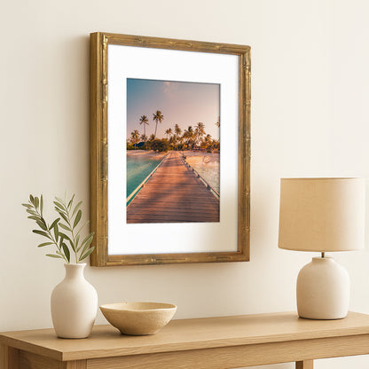 Americanflat Picture Frame with Mat | Faux Bamboo Molding | Shatter-Resistant Glass