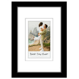 Black matted Instax frame holding an instant photo of a couple on a clifftop 