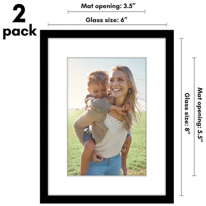Picture Frame 2 Pack | With Mat | Modern Style | Shatter-Resistant Glass Display