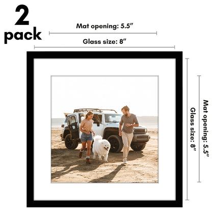 Picture Frame 2 Pack | With Mat | Modern Style | Shatter-Resistant Glass Display