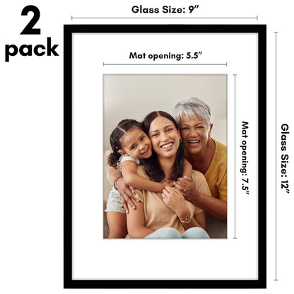 Picture Frame 2 Pack | With Mat | Modern Style | Shatter-Resistant Glass Display