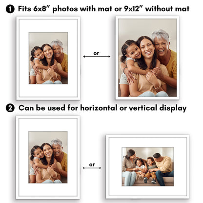 Picture Frame with Mat | Modern Style | Shatter-Resistant Glass | Wall Display