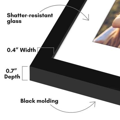 Picture Frame with Mat | Modern Style | Shatter-Resistant Glass | Wall Display