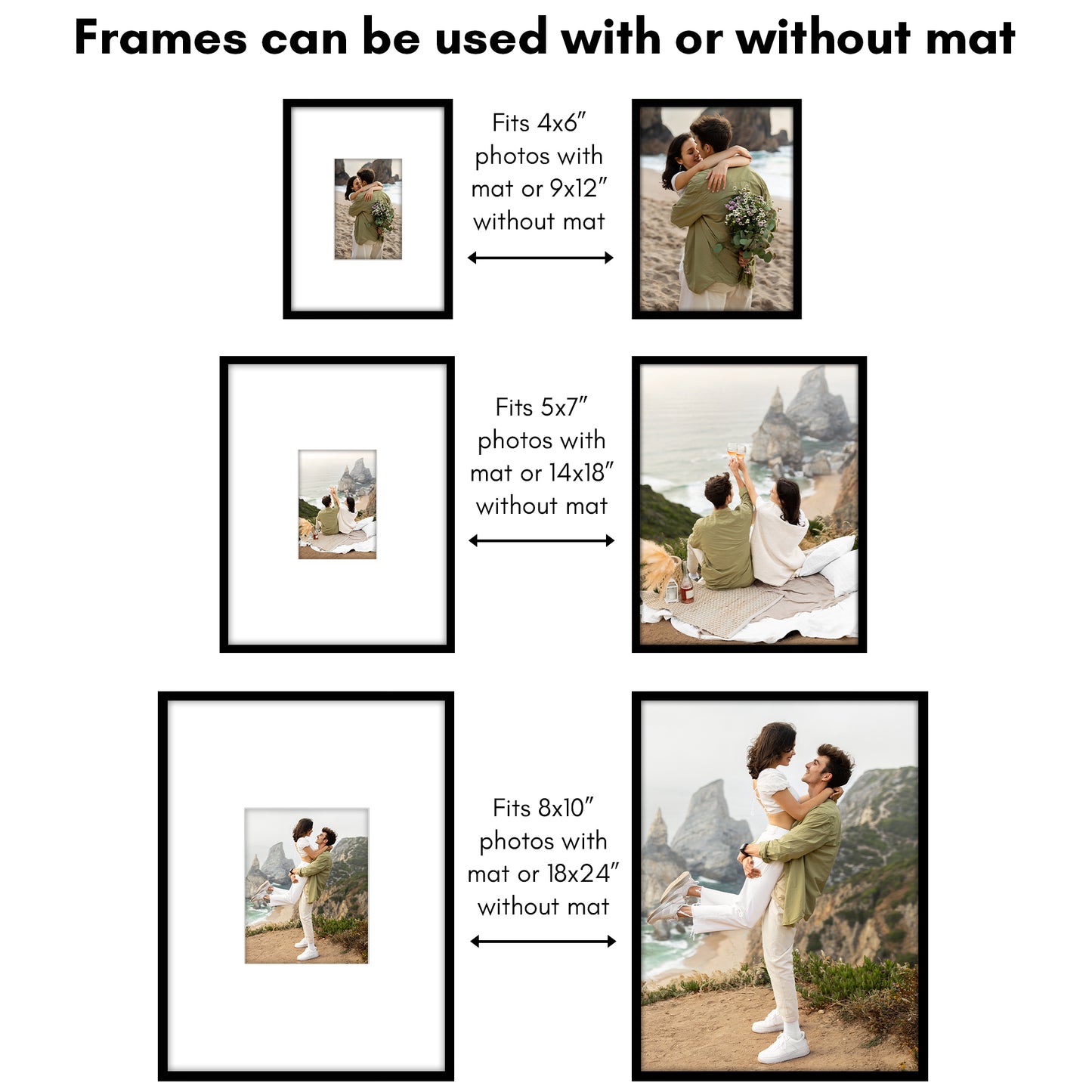 Black Gallery Wall Frames Set of 3, Matted - Americanflat