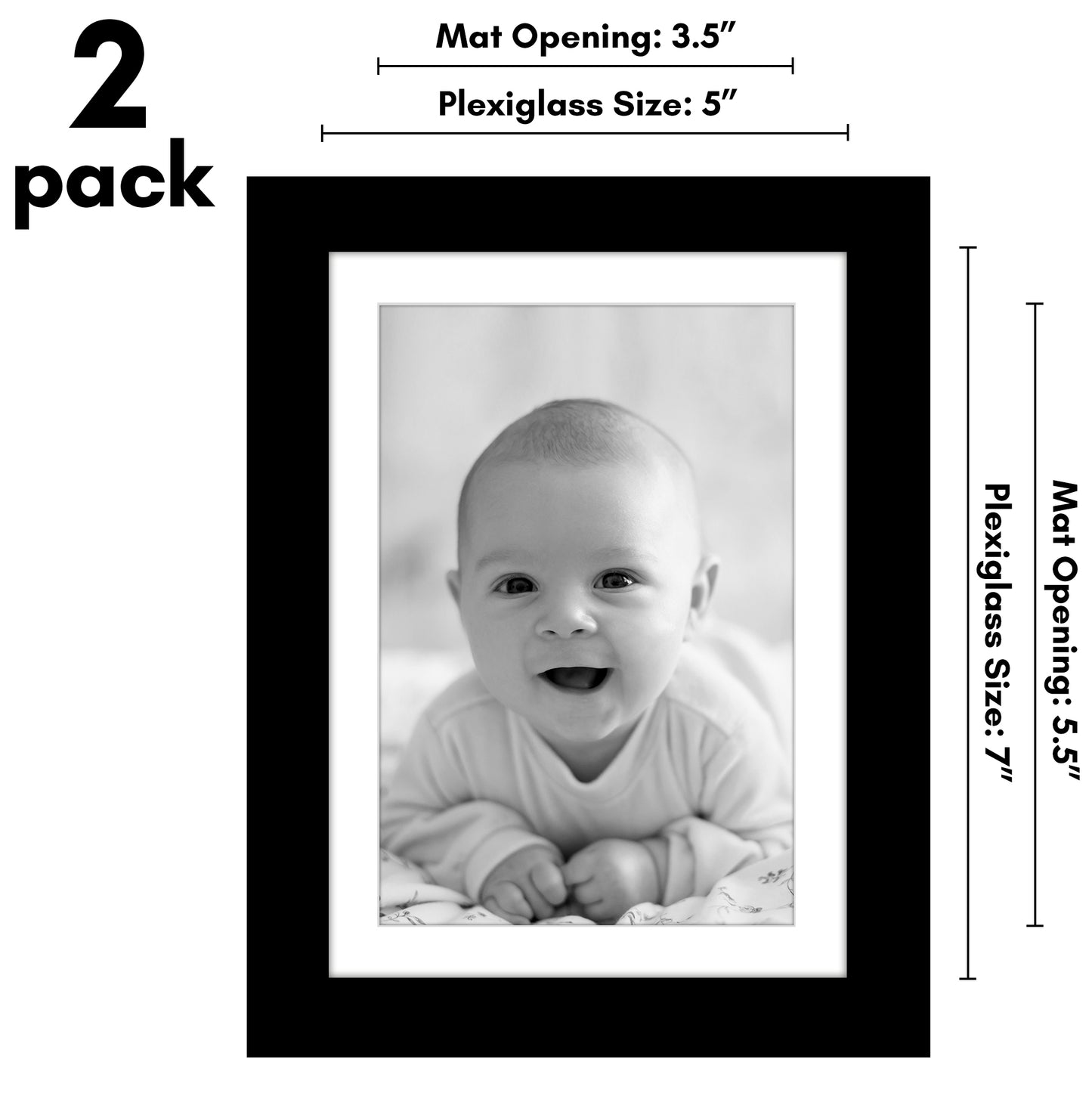 Picture Frame 2 Pack | With Mat | Protective Plexiglass Cover | Wall Decor