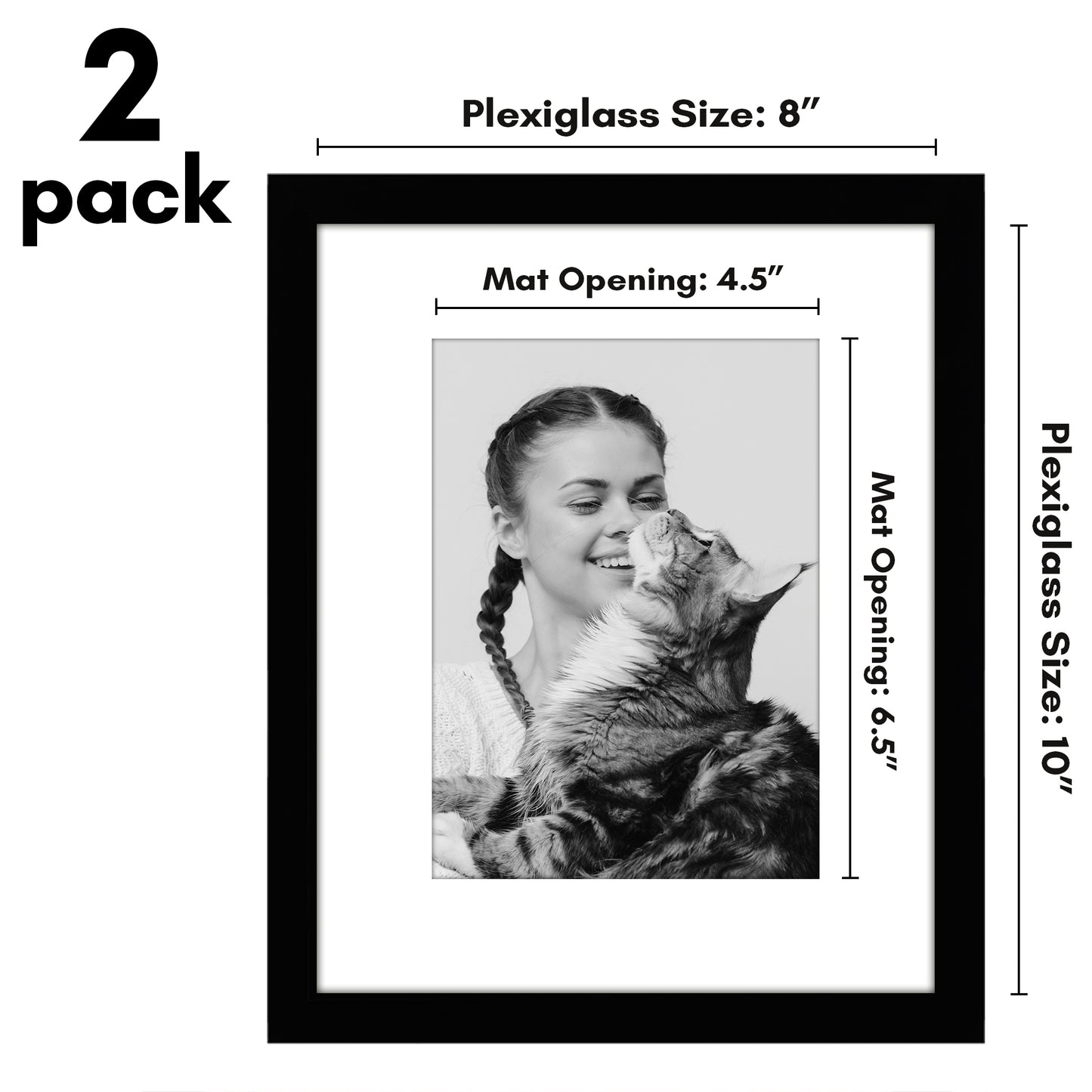 Picture Frame 2 Pack | With Mat | Protective Plexiglass Cover | Wall Decor