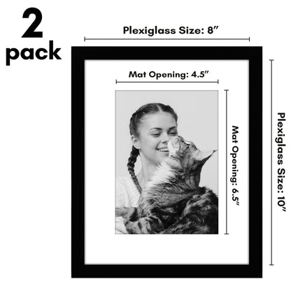 Picture Frame 2 Pack | With Mat | Protective Plexiglass Cover | Wall Decor