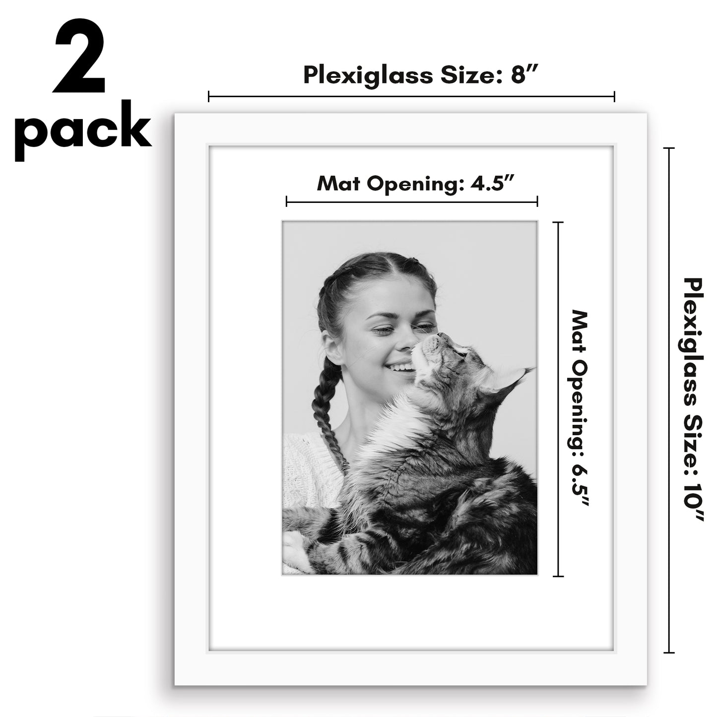 Picture Frame 2 Pack | With Mat | Protective Plexiglass Cover | Wall Decor