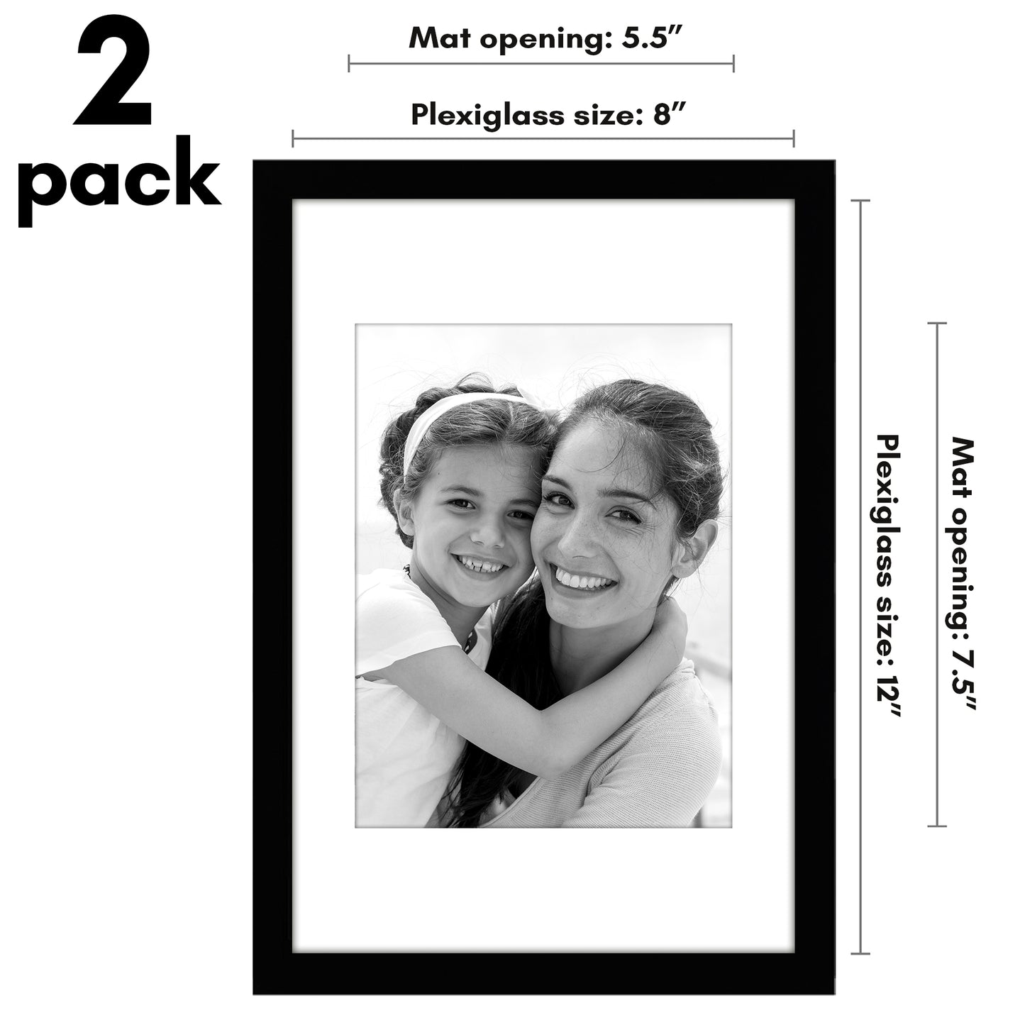 Picture Frame 2 Pack | With Mat | Protective Plexiglass Cover | Wall Decor