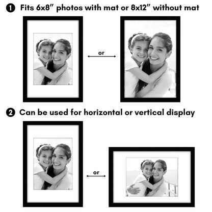 Picture Frame 2 Pack | With Mat | Protective Plexiglass Cover | Wall Decor