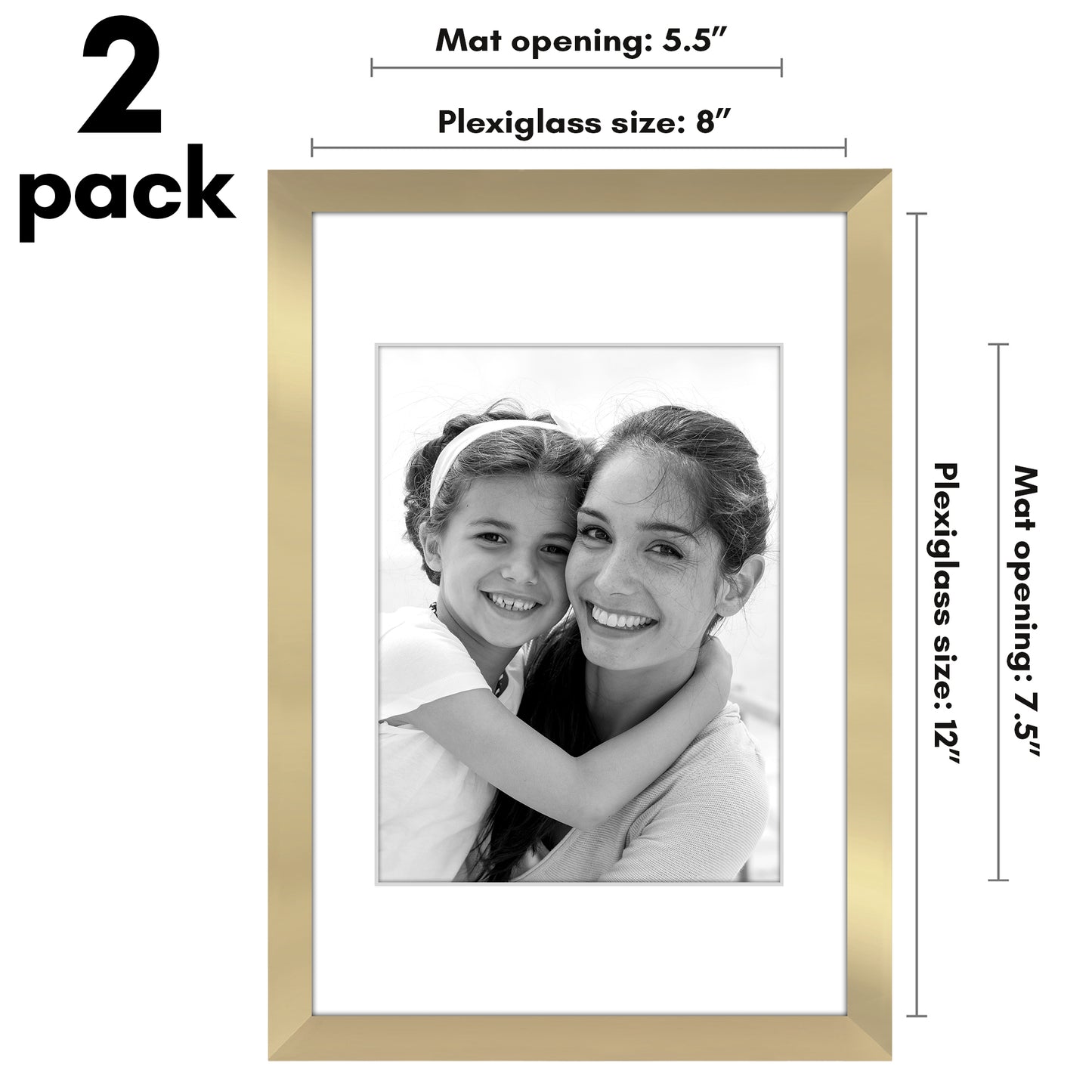 Picture Frame 2 Pack | With Mat | Protective Plexiglass Cover | Wall Decor