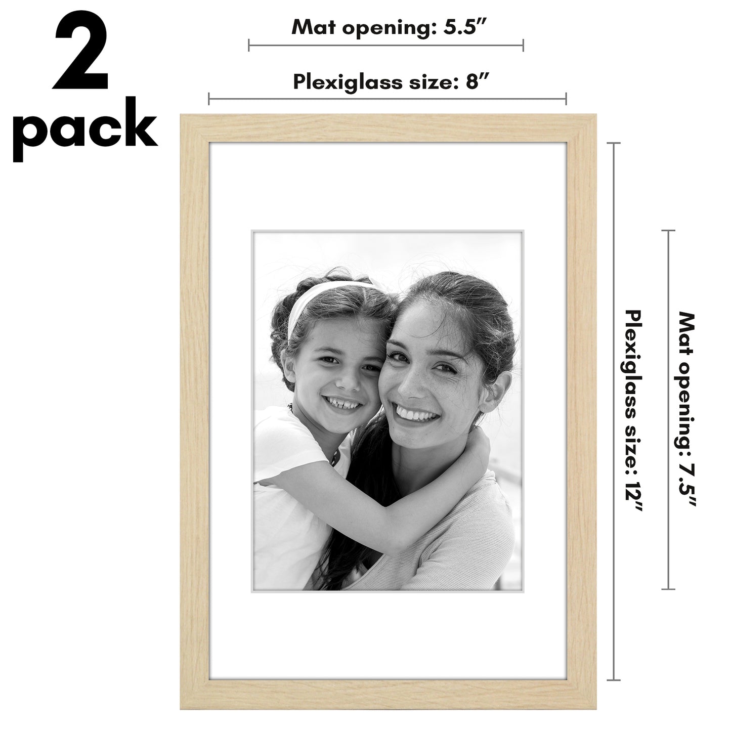 Picture Frame 2 Pack | With Mat | Protective Plexiglass Cover | Wall Decor