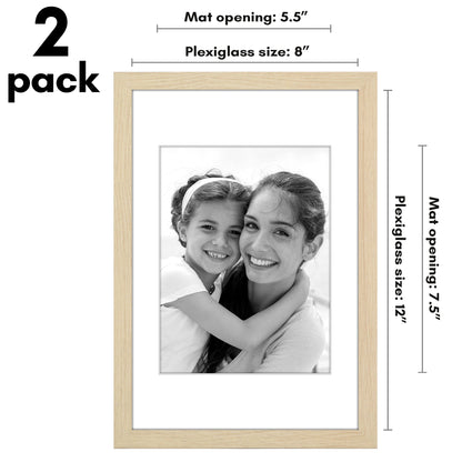 Picture Frame 2 Pack | With Mat | Protective Plexiglass Cover | Wall Decor