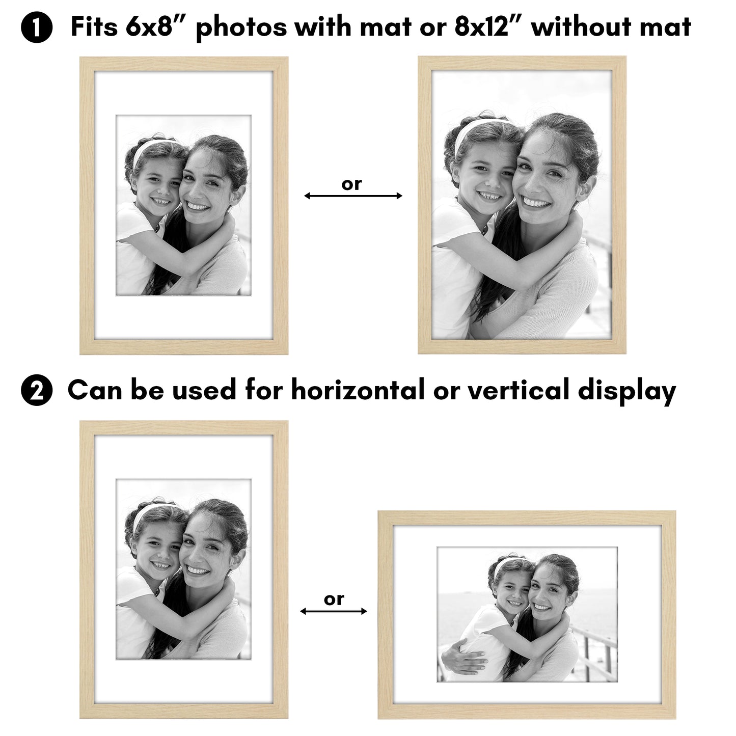 Picture Frame 2 Pack | With Mat | Protective Plexiglass Cover | Wall Decor