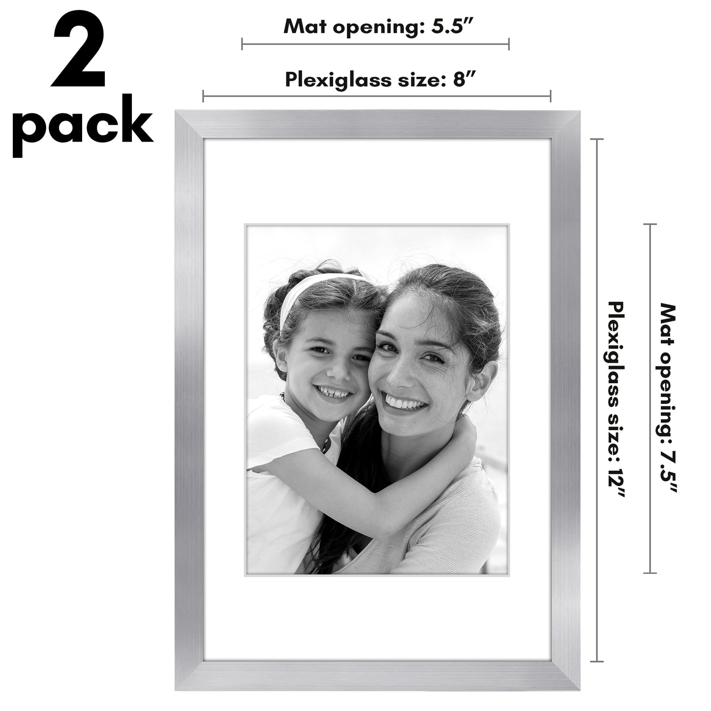 Picture Frame 2 Pack | With Mat | Protective Plexiglass Cover | Wall Decor