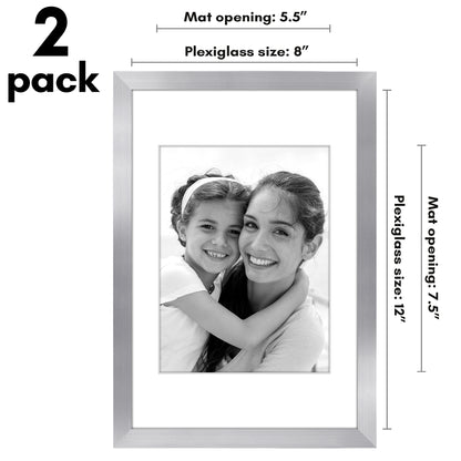 Picture Frame 2 Pack | With Mat | Protective Plexiglass Cover | Wall Decor
