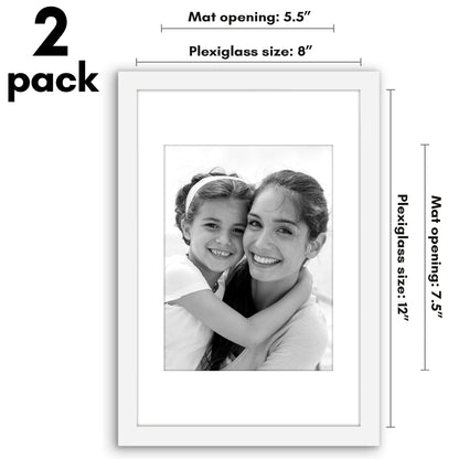 Picture Frame 2 Pack | With Mat | Protective Plexiglass Cover | Wall Decor