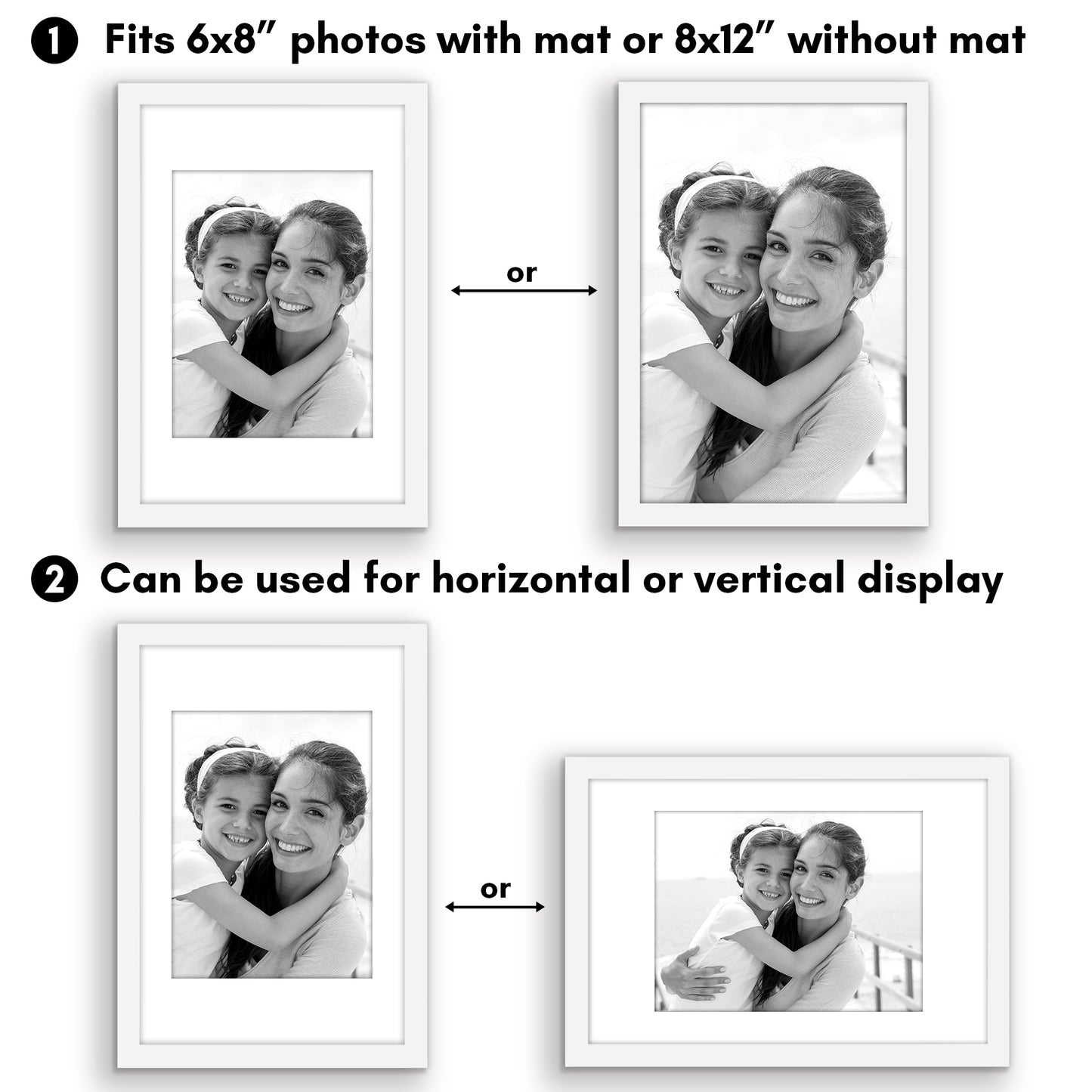 Picture Frame 2 Pack | With Mat | Protective Plexiglass Cover | Wall Decor
