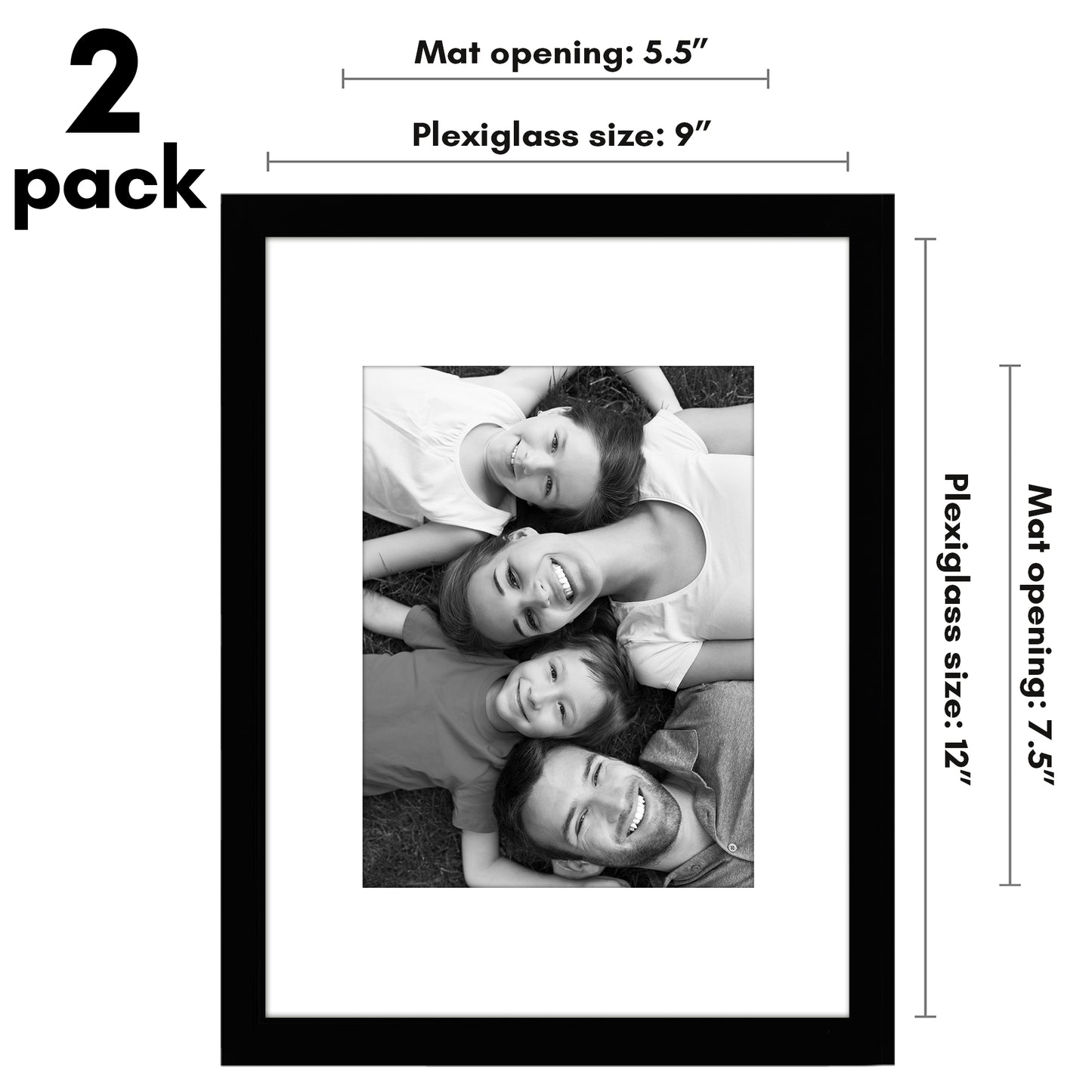 Picture Frame 2 Pack | With Mat | Protective Plexiglass Cover | Wall Decor
