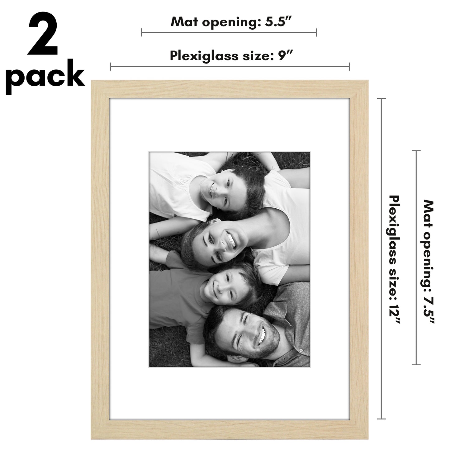 Picture Frame 2 Pack | With Mat | Protective Plexiglass Cover | Wall Decor