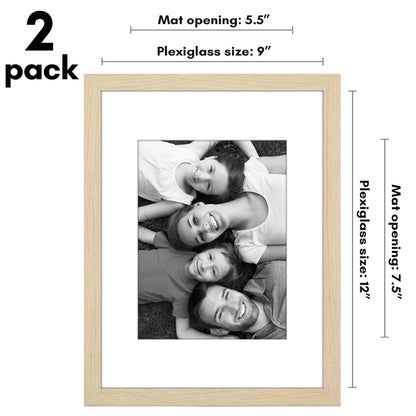 Picture Frame 2 Pack | With Mat | Protective Plexiglass Cover | Wall Decor