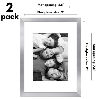 Picture Frame 2 Pack | With Mat | Protective Plexiglass Cover | Wall Decor