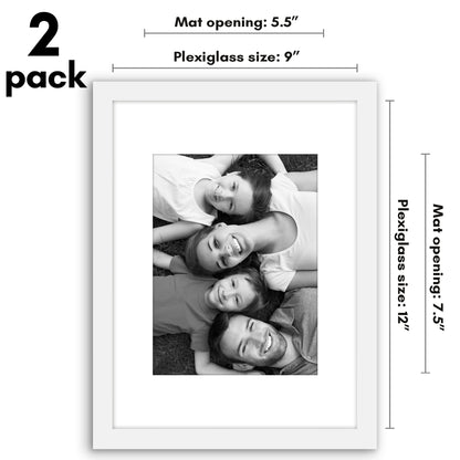 Picture Frame 2 Pack | With Mat | Protective Plexiglass Cover | Wall Decor