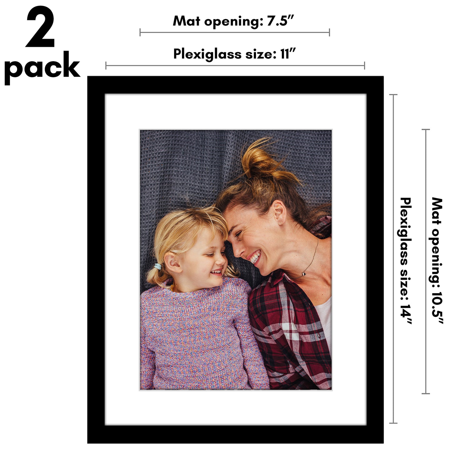 Picture Frame 2 Pack | With Mat | Protective Plexiglass Cover | Wall Decor