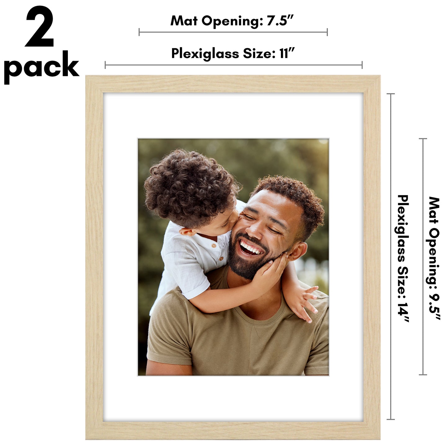 Picture Frame 2 Pack | With Mat | Protective Plexiglass Cover | Wall Decor