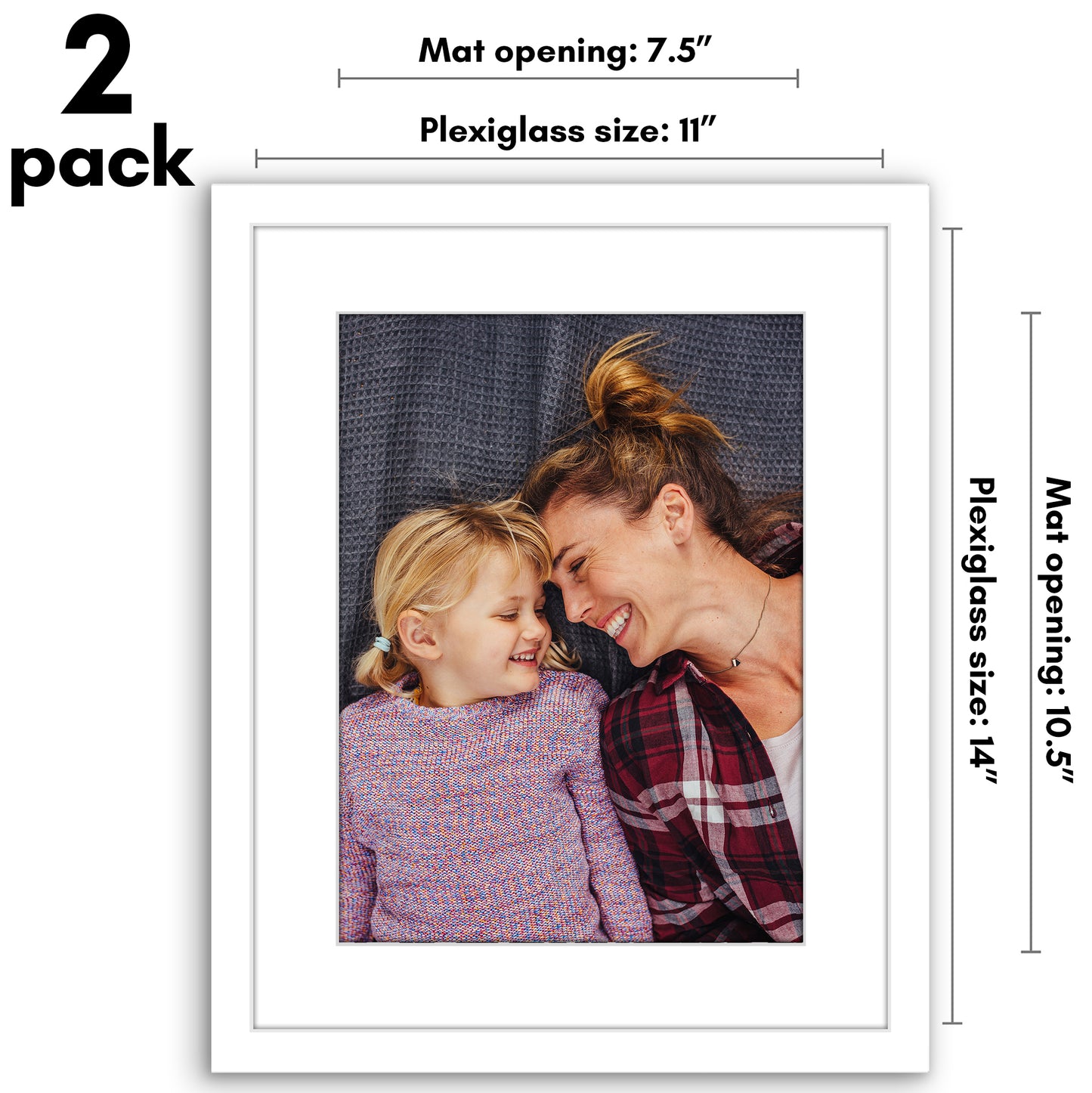 Picture Frame 2 Pack | With Mat | Protective Plexiglass Cover | Wall Decor
