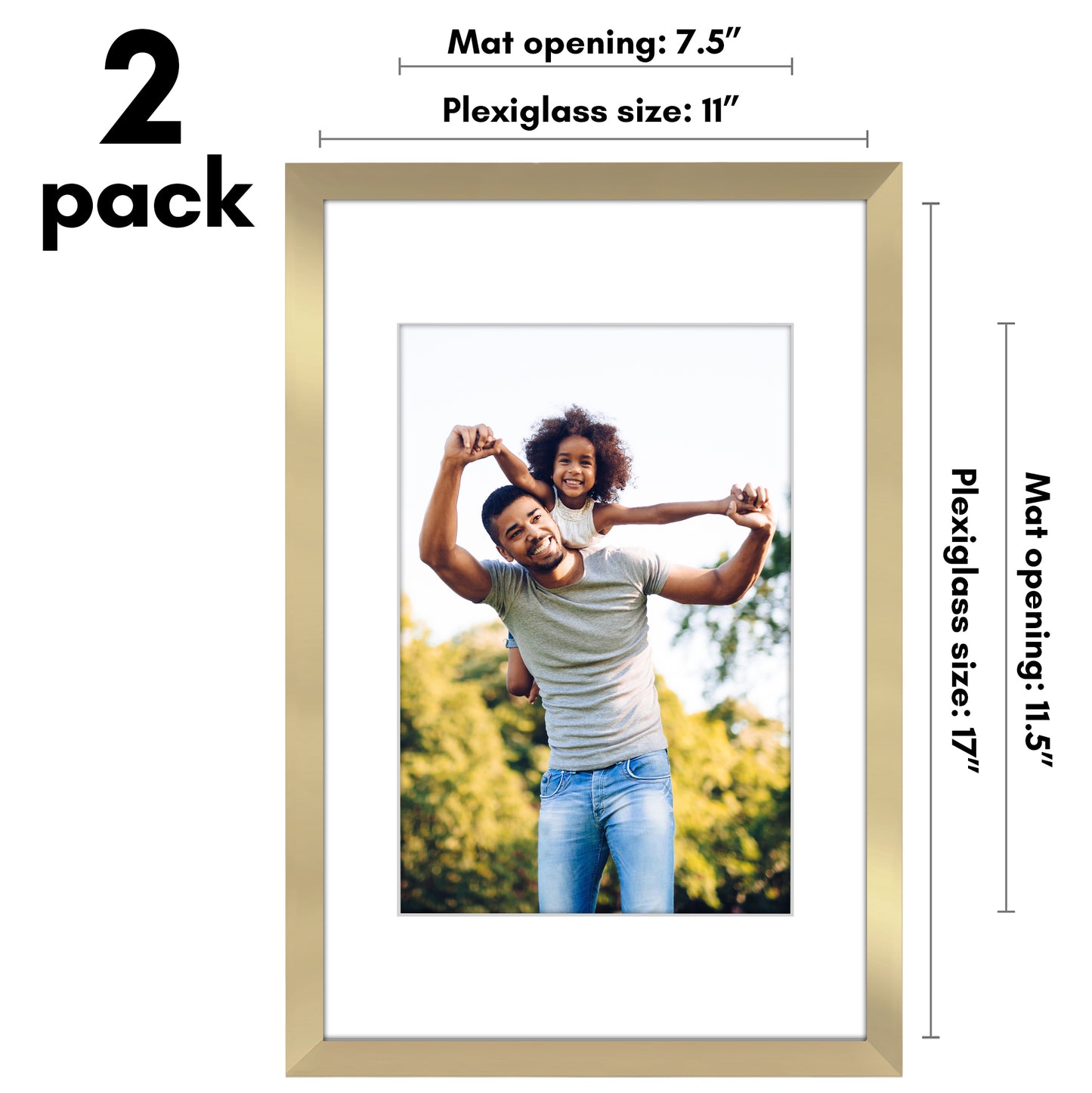 Picture Frame 2 Pack | With Mat | Protective Plexiglass Cover | Wall Decor