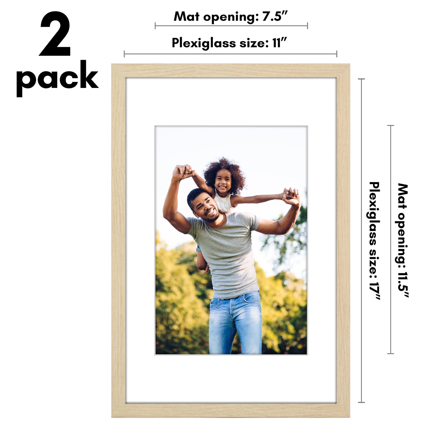 Picture Frame 2 Pack | With Mat | Protective Plexiglass Cover | Wall Decor