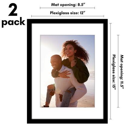Picture Frame 2 Pack | With Mat | Protective Plexiglass Cover | Wall Decor