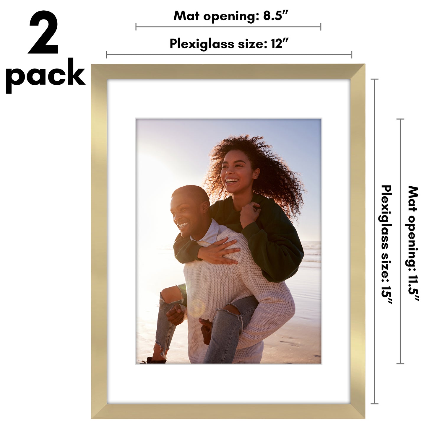 Picture Frame 2 Pack | With Mat | Protective Plexiglass Cover | Wall Decor