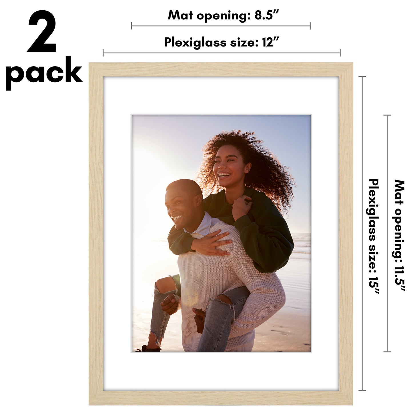 Picture Frame 2 Pack | With Mat | Protective Plexiglass Cover | Wall Decor