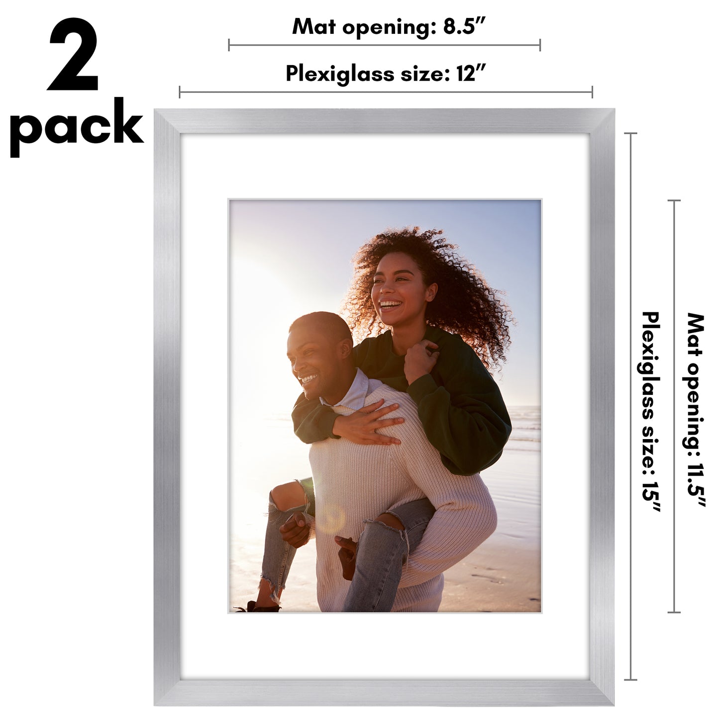 Picture Frame 2 Pack | With Mat | Protective Plexiglass Cover | Wall Decor