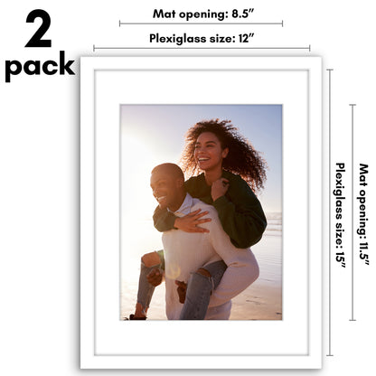 Picture Frame 2 Pack | With Mat | Protective Plexiglass Cover | Wall Decor