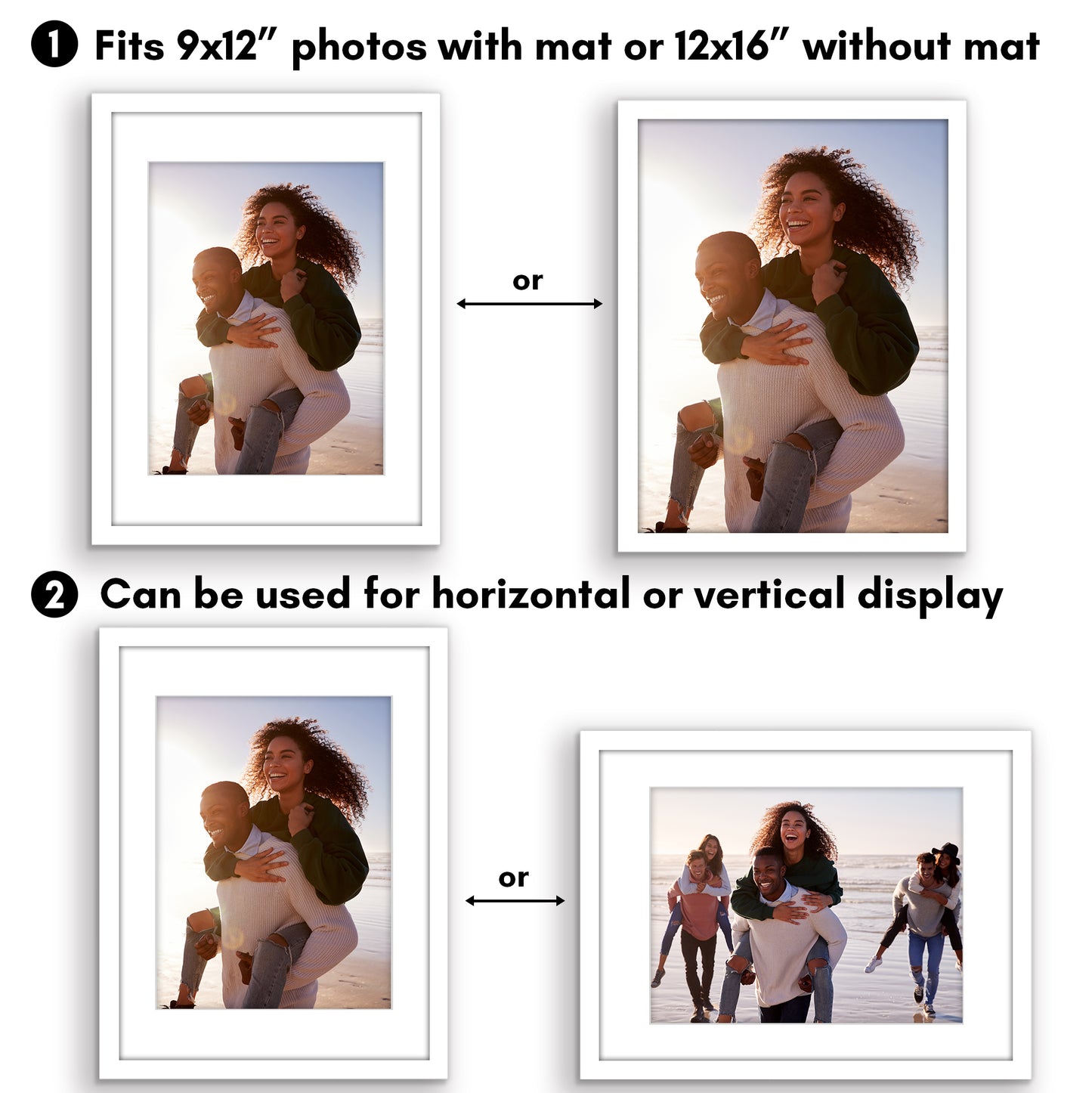 Picture Frame 2 Pack | With Mat | Protective Plexiglass Cover | Wall Decor