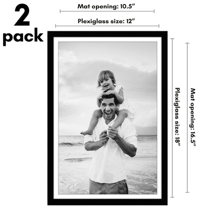 Picture Frame 2 Pack | With Mat | Protective Plexiglass Cover | Wall Decor